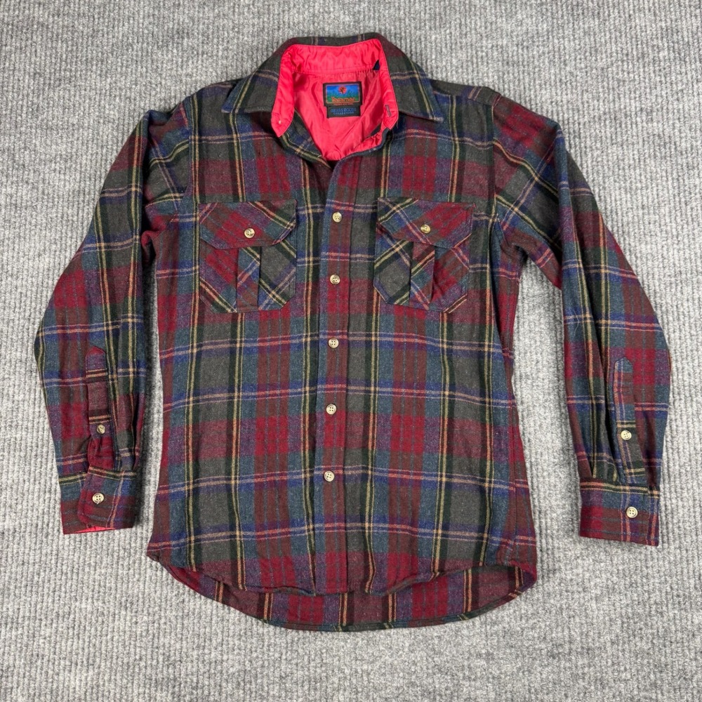 Vtg Terramar Grass Roots Flannel Shirt Womens S Plaid Wool Blend Outdoor Hiking